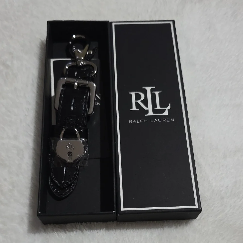 Ralph Lauren Black Leather‎ Key Holder with Silver Accents